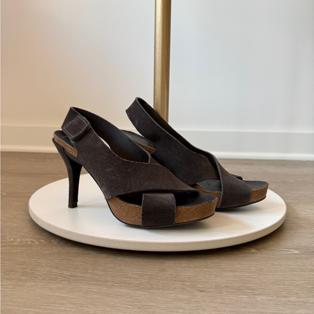 Pedro Garcia Suede Leather Cork Heel Sandals 37 6.5 7. Light wear.